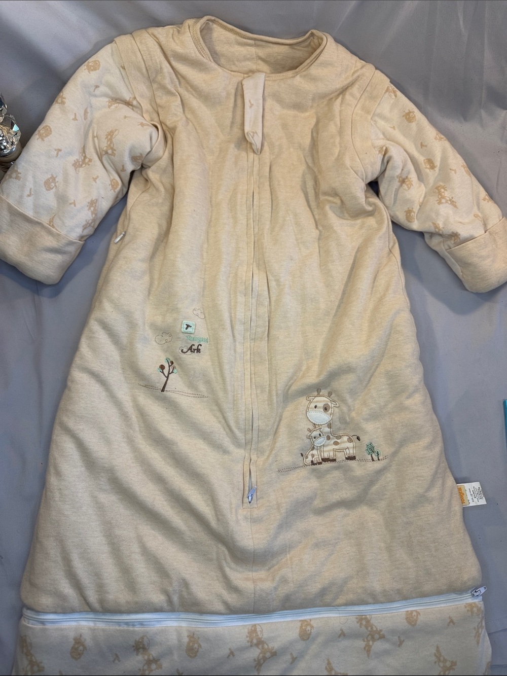 Tongtai - Baby Neutral Beige Giraffe Sleep Sack with convertible sleeves/length